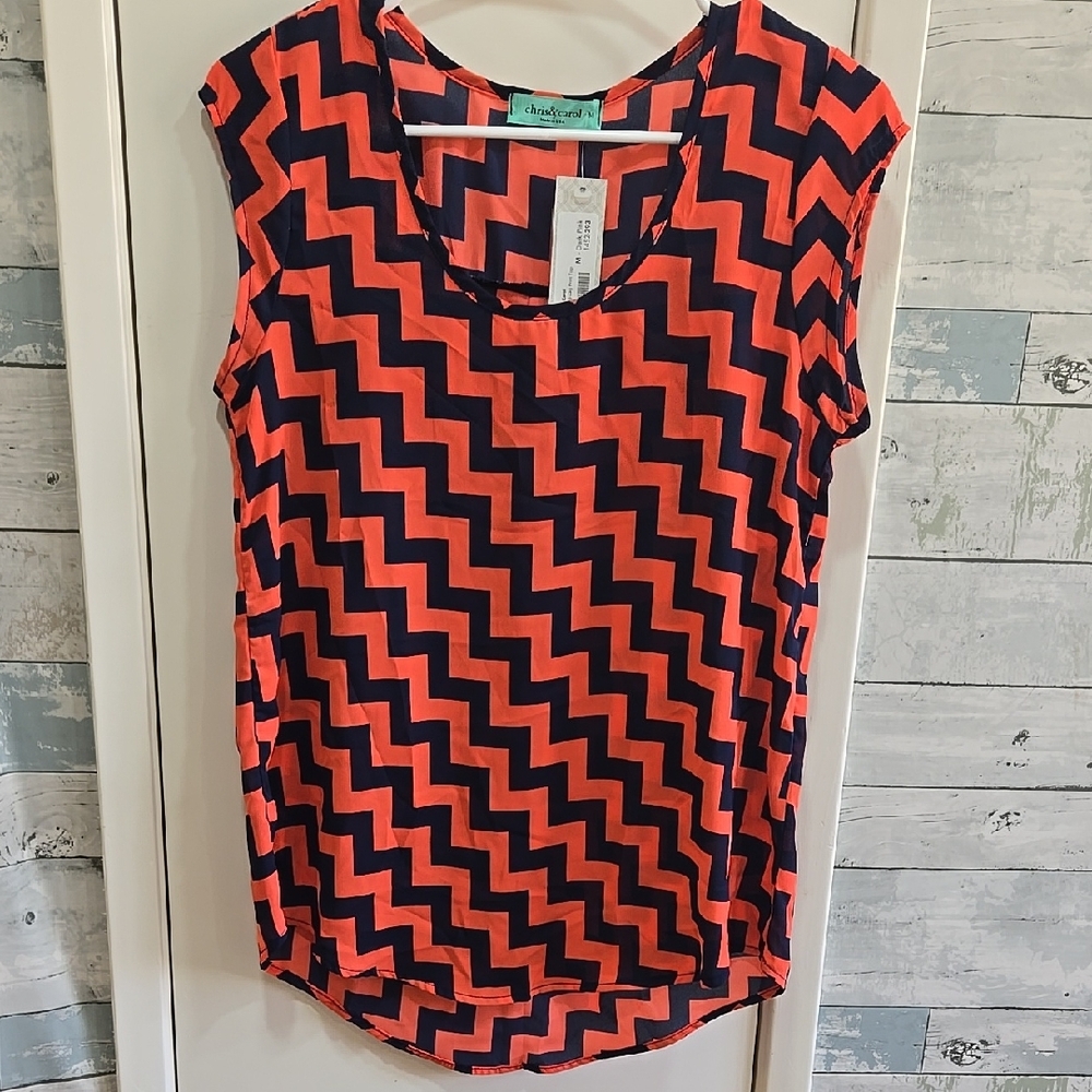 Chris & Carol Pink Sleeveless Graphic Blouse